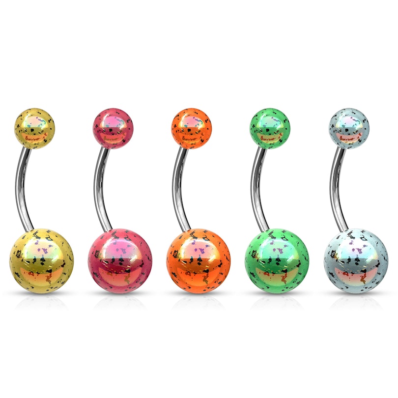 Gevlekte navelpiercings met metaalglans in verschillende kleuren