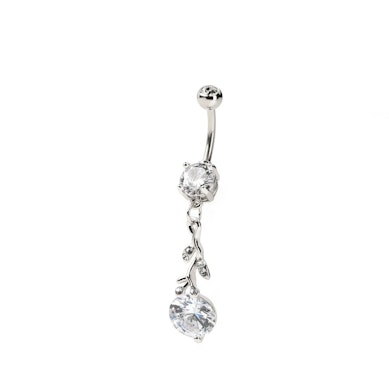 Navelpiercing met hangend takje en steentjes