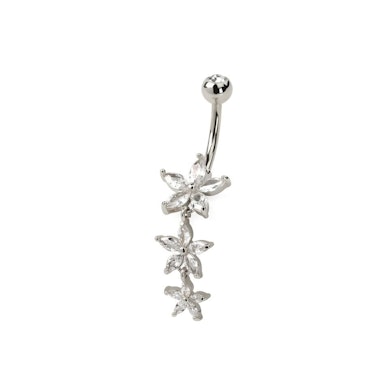 Navelpiercing met drie marquise-bloemen in hanger
