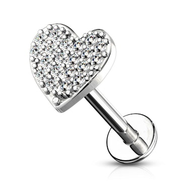 Labret met inwendig schroefdraad en steenbezet hartje