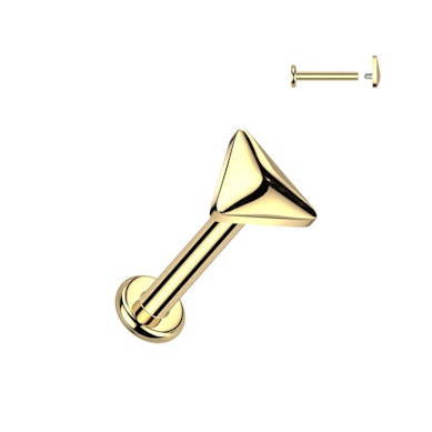 Driehoekvormige titanium labret met intern schroefdraad