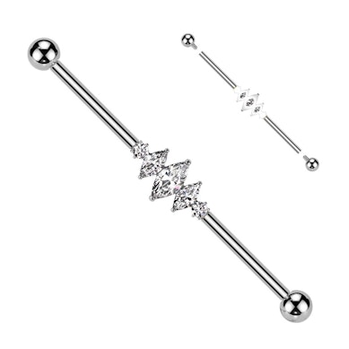 Titanium industrial barbell met marquise stenen