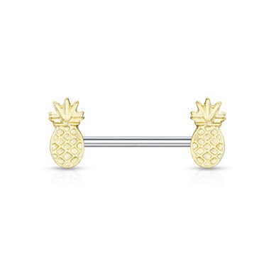 Tepelpiercing met vergulde ananassen