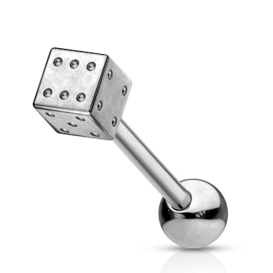 Tongpiercing met dobbelsteen
