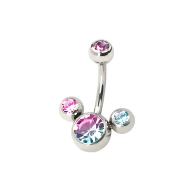 Navelpiercing met vier stenen in verschillende kleuren