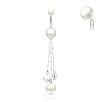Navelring met acryl parelmoeren balletjes en hanger