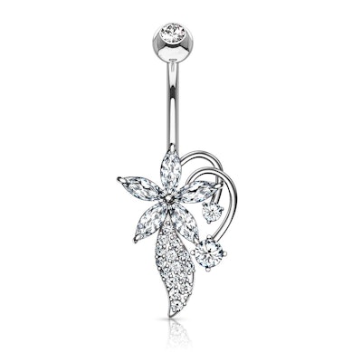 Navelpiercing met marquise steentjes en bloem