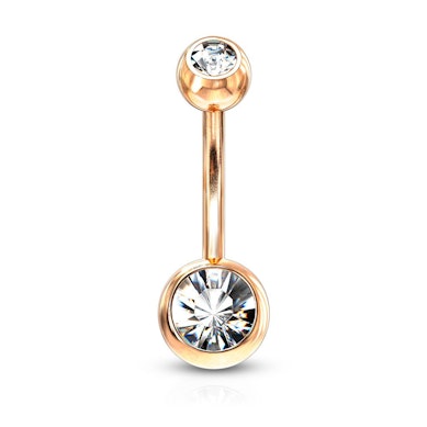 Roodgoud gecoate navelpiercing met een steen