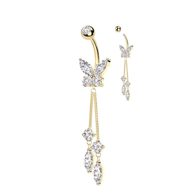 Vlinder navel piercing met hangertje
