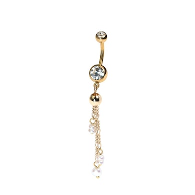 Navel barbell met kettinkjes en parels
