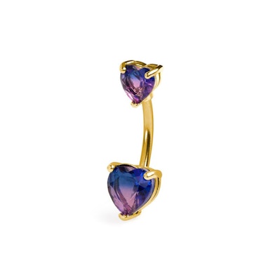 Navel barbell met twee kleuren roze en paarse hartjes