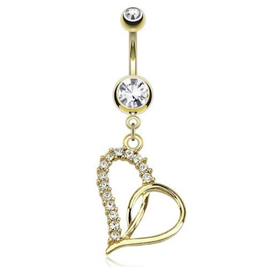 Vergulde navelpiercing met hart en steentjes