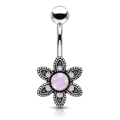 Navelpiercing met bloem en ronde opalieten
