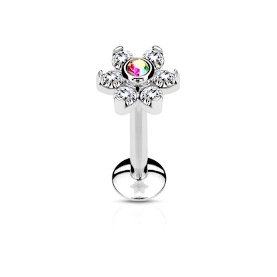 Labret met bloem en inwendig schroefdraad