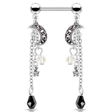 Tepelpiercing met sterren en maantjes als hanger