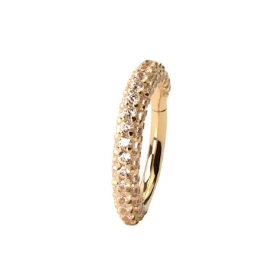 14 karaats gouden ring met geplaveide ronde rand en scharnier