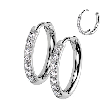 Tweetal titanium huggie ringen met steentjes