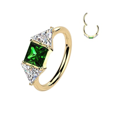 Titanium ring met centrale groene steen