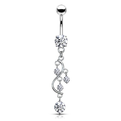 Navelpiercing met stenen in s-vorm