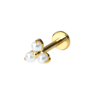 Elegante titanium labret met trio van parels