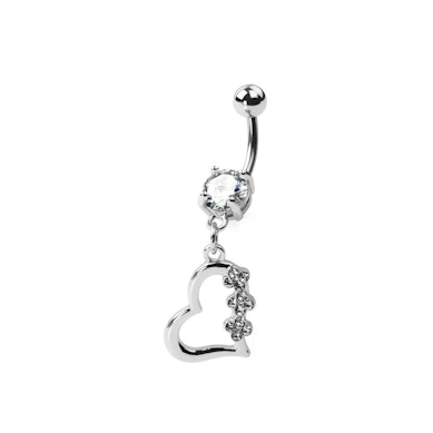 Navelpiercing uit titanium met een hart en stenen