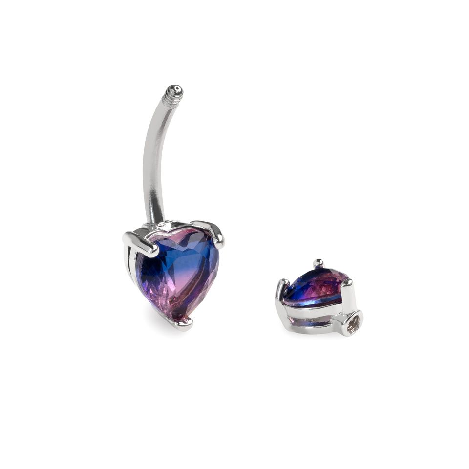 Navel barbell met twee kleuren roze en paarse hartjes