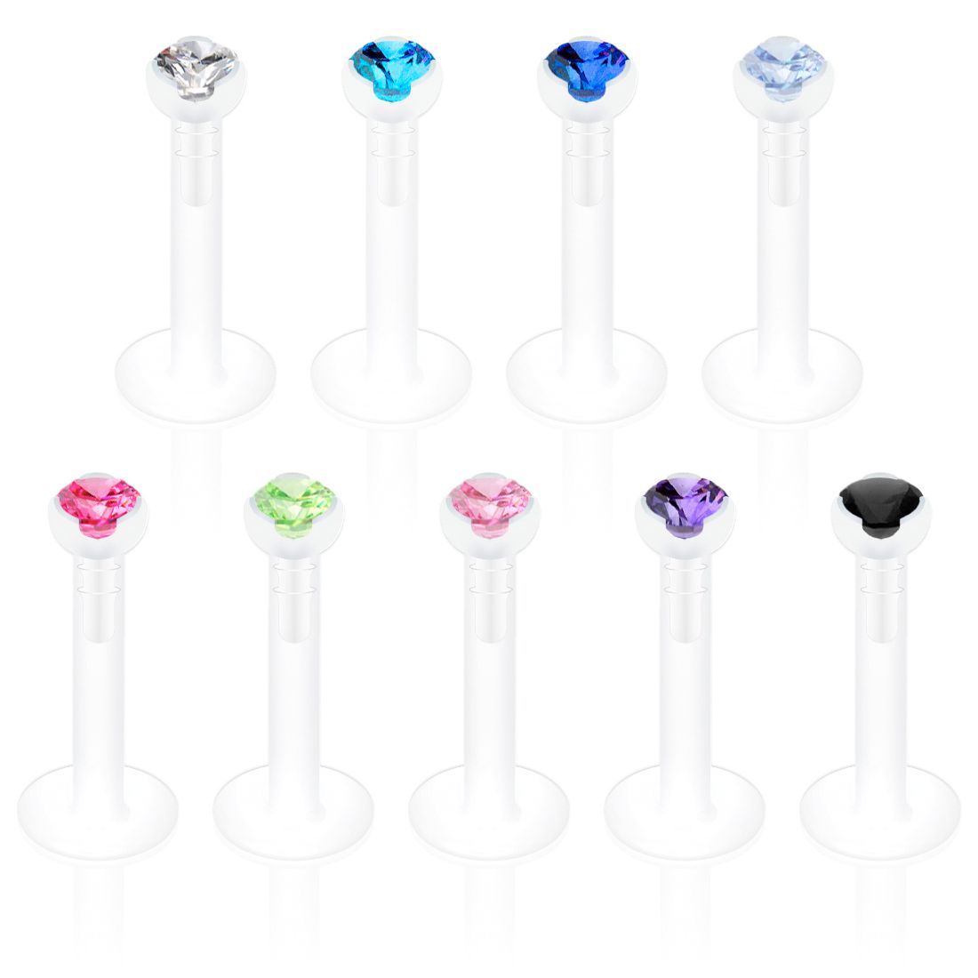 Labret uit ptfe met steentjes uit verschillende kleuren
