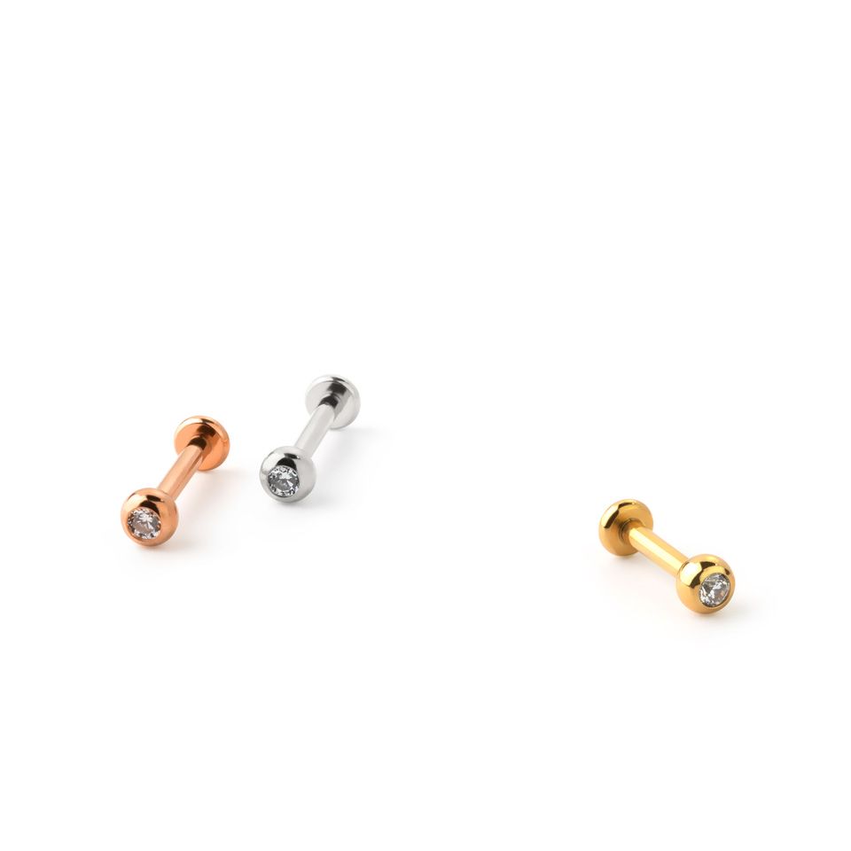Titanium labret met interne schroefdraad en bal met steentje