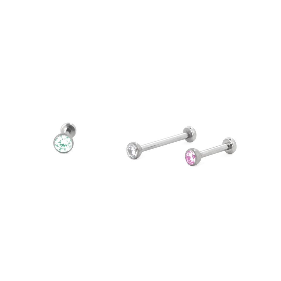 Push-in labret van titanium met bezel-gezet steentje