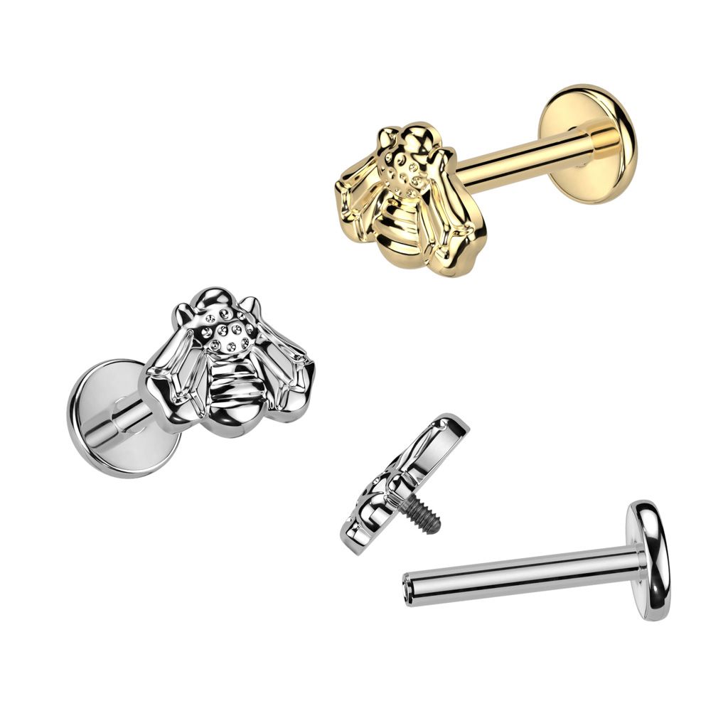 Titanium labret met interne schroefdraad en honingbij