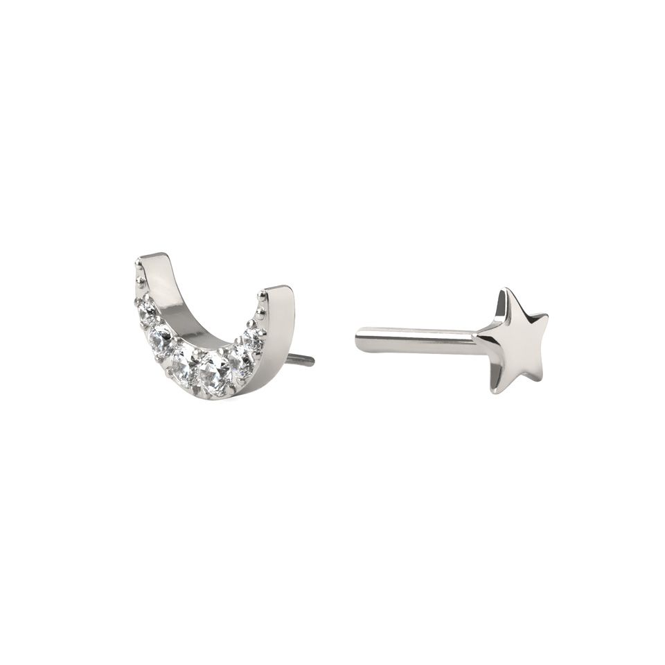 Maan labret met stervormige achterkant van titanium