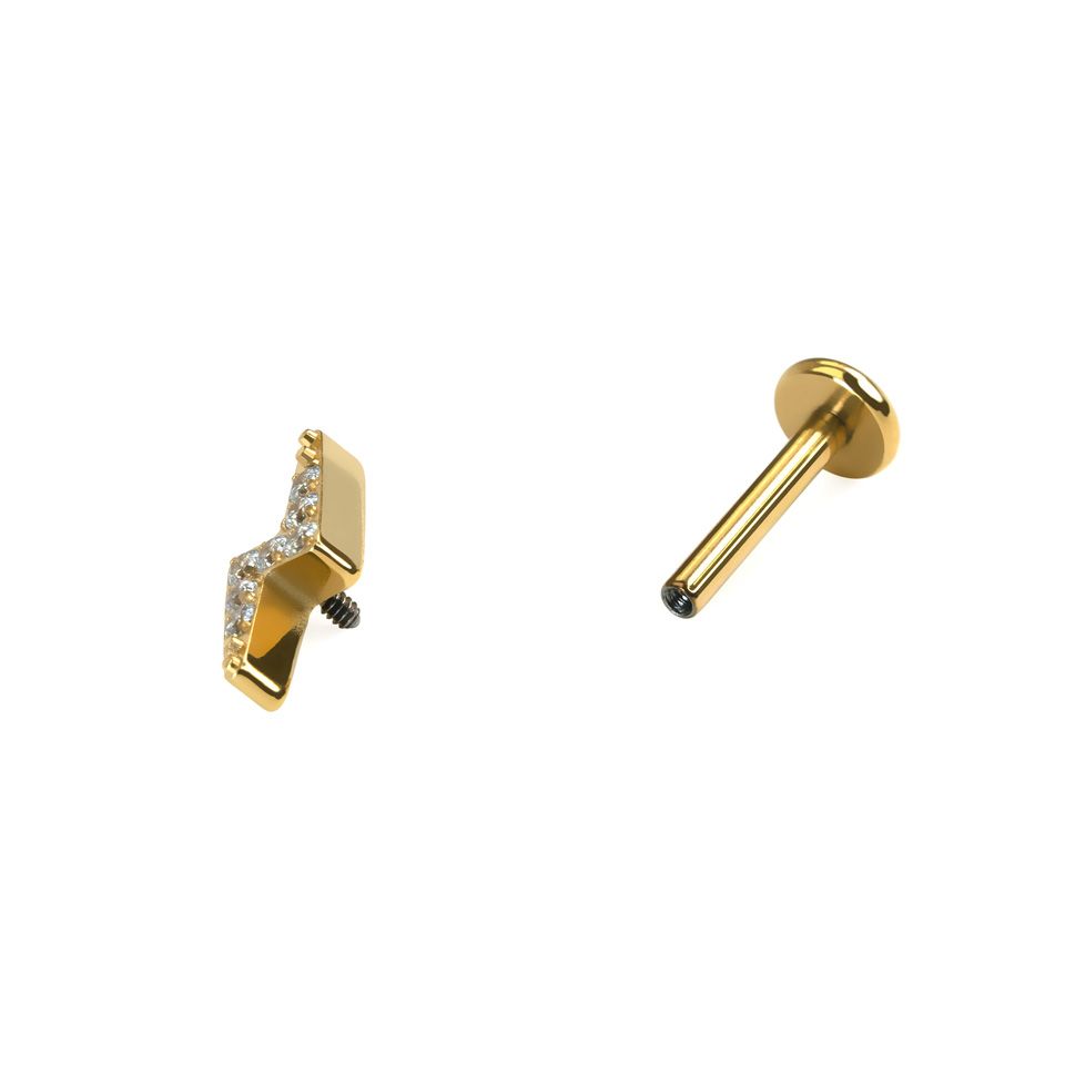 Bliksemschicht titanium labret met steentjes