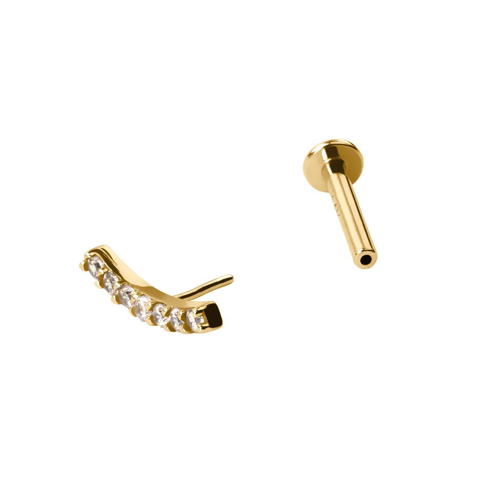 Push-in labret uit 14 karaats goud met zirconia stenen