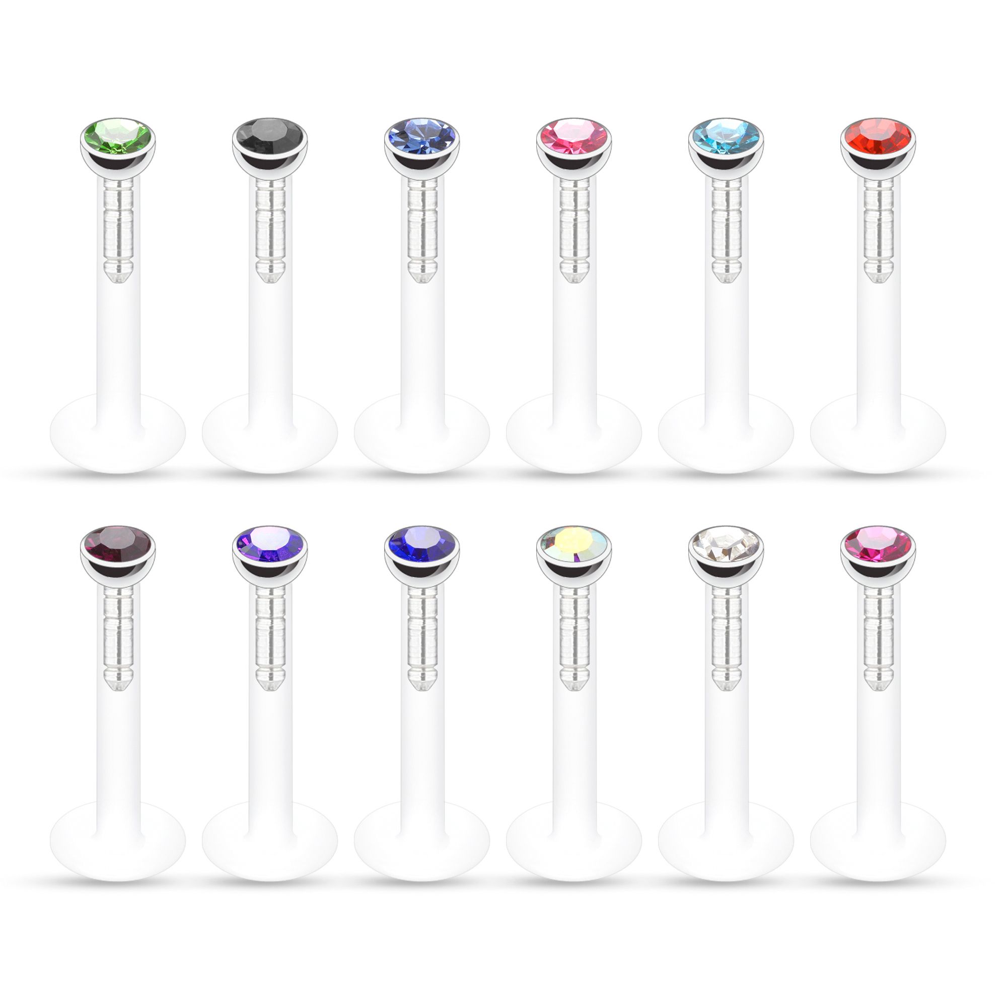 Labret uit ptfe met vele gekleurde steentjes