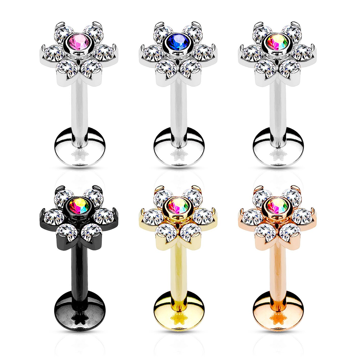 Labret met bloem en inwendig schroefdraad