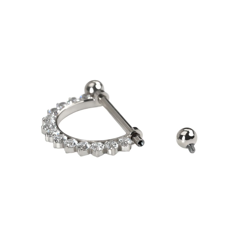 Titanium tepel barbell met halve cirkel met CZ stenen
