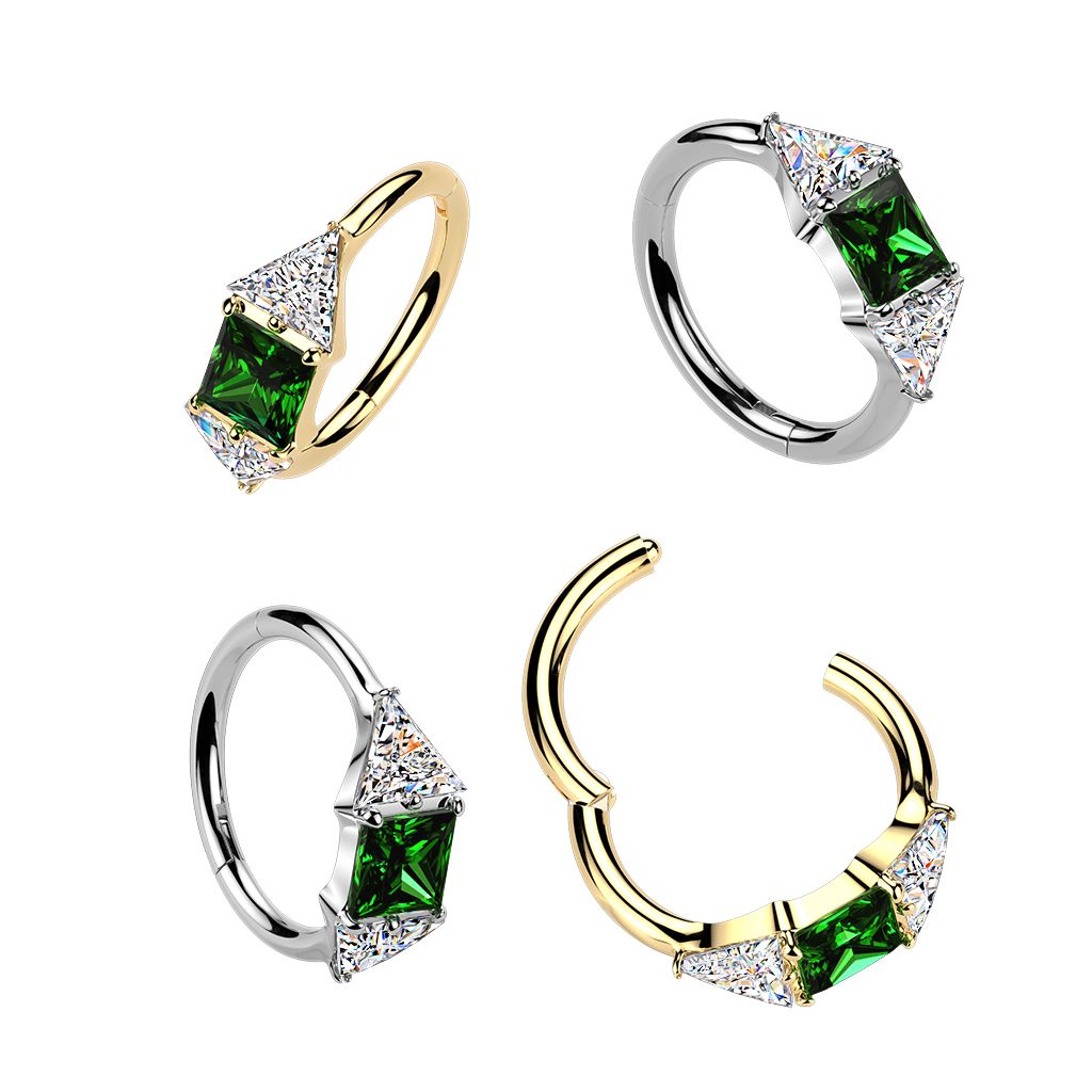Titanium ring met centrale groene steen