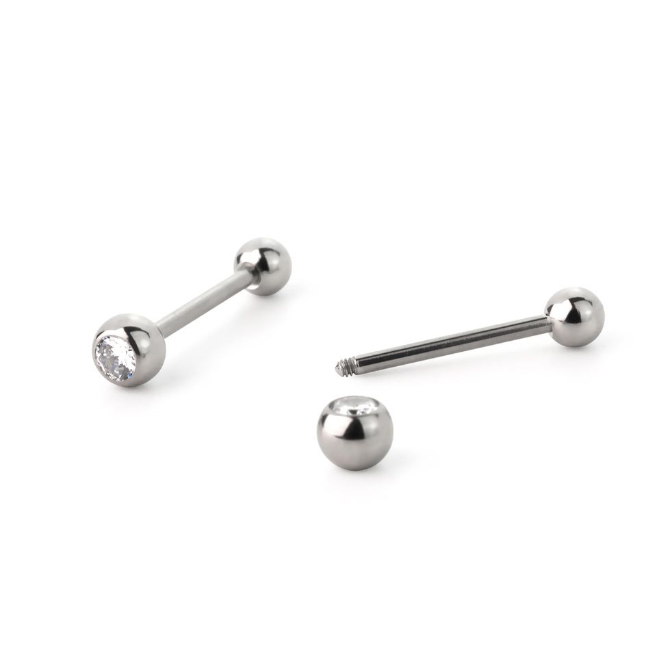 Tongpiercing uit chirurgisch staal met steentjes in verschillende kleuren