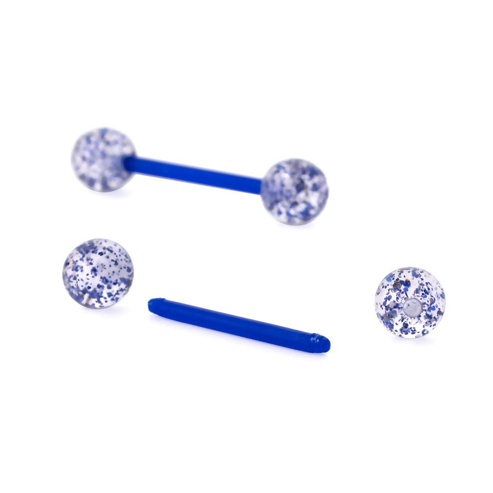 Tongpiercing uit bioplast met glitters