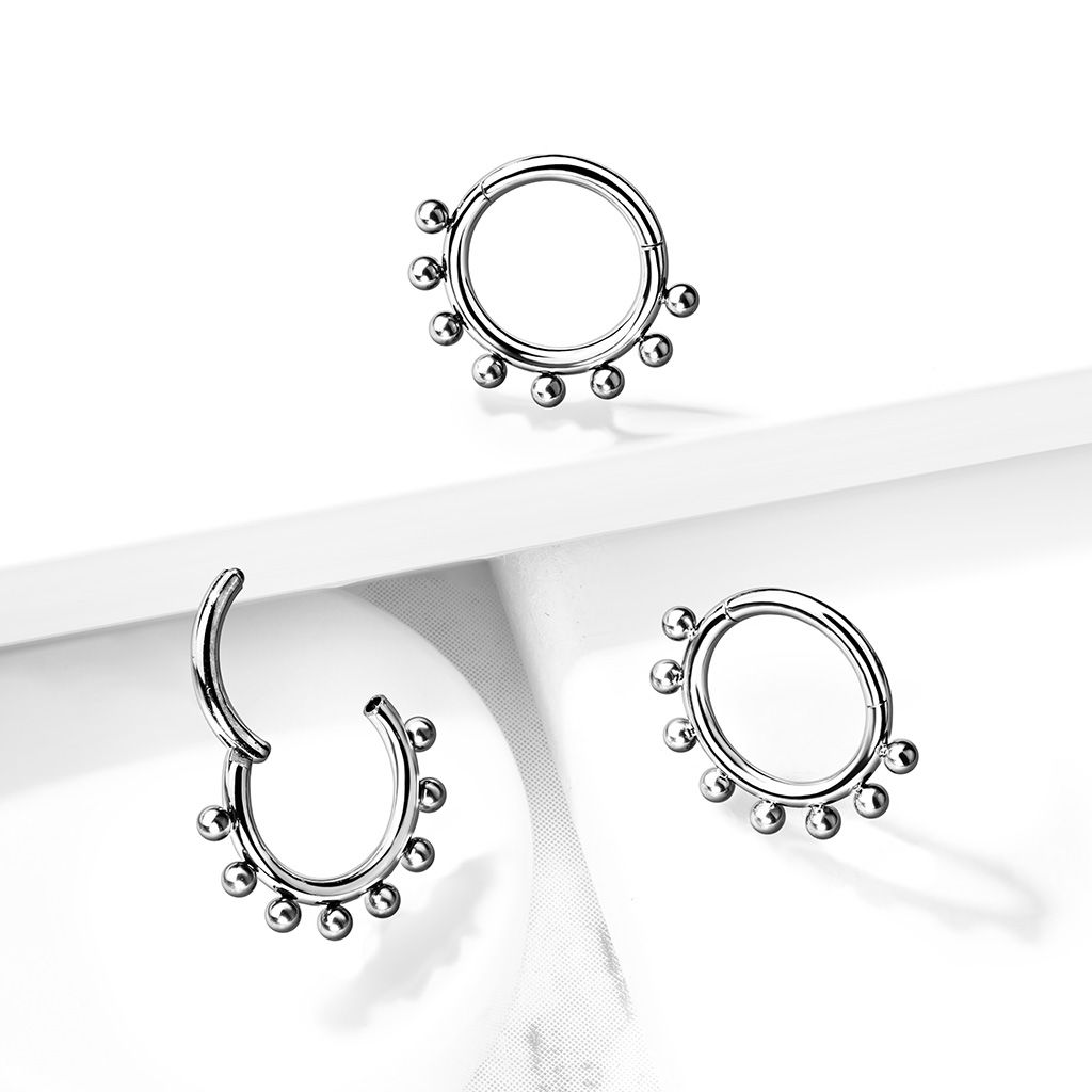 Titanium ring met scharnier en parels