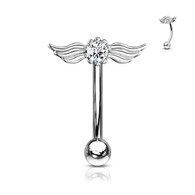 Gebogen staaf met engelenvleugels en steentje