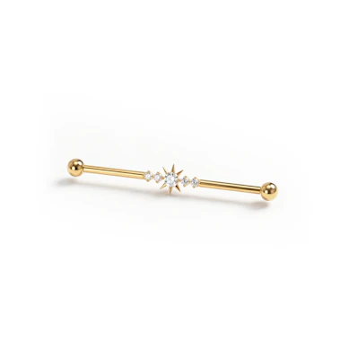 Titanium industrial barbell met centrale ster en steentjes