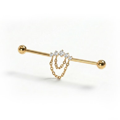 Titanium industrial barbell met steentjes en kettingen