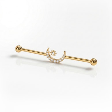 Titanium industrial barbell met centrale maan en ster