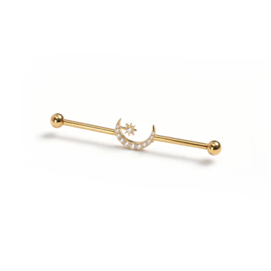 Titanium industrial barbell met centrale maan en ster