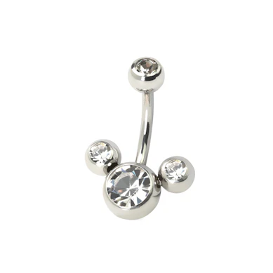 Navelpiercing met vier stenen in verschillende kleuren