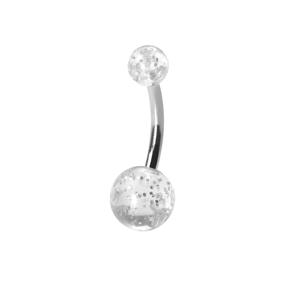 Navelpiercing uit titanium met glitterballetjes