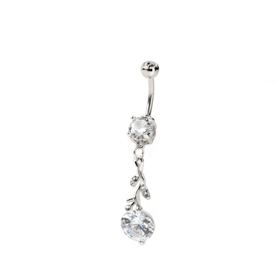 Navelpiercing met hangend takje en steentjes