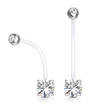 Navelpiercing voor zwangeren met twee steentjes in verschillende kleuren