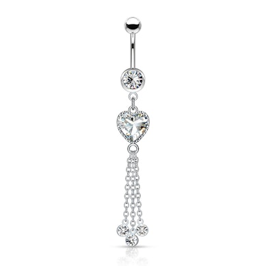 Navelpiercing met hartvormige steen en kettingen